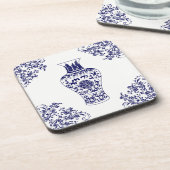 Chinoiserie White en Blue Ginger Jar Sierkussen Bier Onderzetter (Linkerzijde)