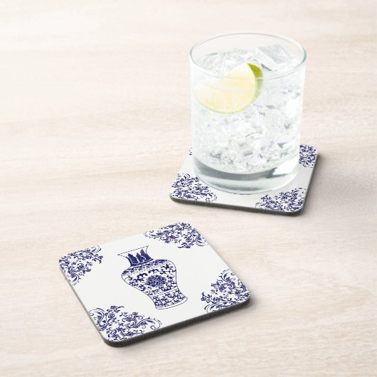 Chinoiserie White en Blue Ginger Jar Sierkussen Bier Onderzetter (Rechterzijde)