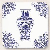 Chinoiserie White en Blue Ginger Jar Sierkussen Bier Onderzetter (Voorkant)