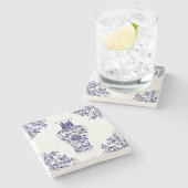Chinoiserie White en Blue Ginger Jar Stenen Onderzetter (Zijkant)