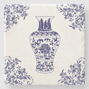 Chinoiserie White en Blue Ginger Jar Stenen Onderzetter