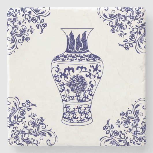 Chinoiserie White en Blue Ginger Jar Stenen Onderzetter (Voorkant)
