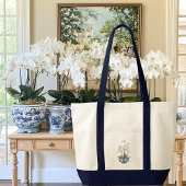 Chinoiserie White Orchid Contrast Trim Boat Tote Bag