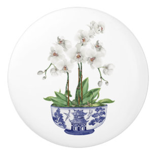 Chinoiserie Witte Orchidee Keramische Knop