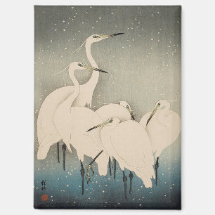 Chinoiserie Witte Reiger Winter Sneeuw Patroon Magneet