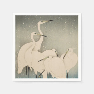Chinoiserie Witte Reiger Winter Sneeuw Patroon Servet