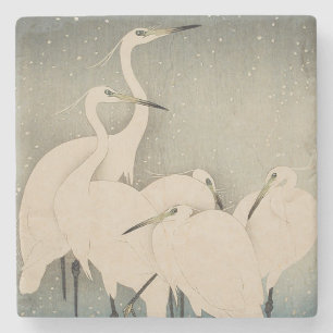 Chinoiserie Witte Reiger Winter Sneeuw Patroon Stenen Onderzetter