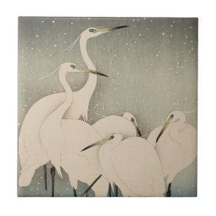 Chinoiserie Witte Reiger Winter Sneeuw Patroon Tegeltje