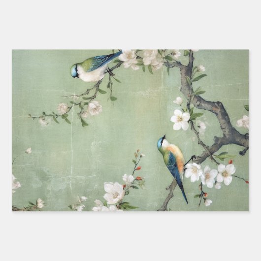Chinoiserie Zee Blue Greens Achtergronden Inpakpapier Vel (Voorkant 3)