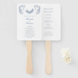 Chinoiserie zwanen blauw witte trouwprogramma vent handwaaier