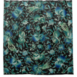 Chinoiserie Zwart Blauw Groen Bloemmotief Chintz Douchegordijn