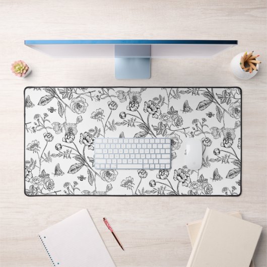 Chinoiserie zwart bloemenpatroon Bureaumat (Kantoor 1)