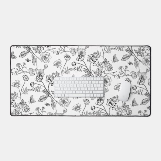  Chinoiserie zwart bloemenpatroon Bureaumat (Keyboard & Muis)