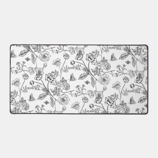  Chinoiserie zwart bloemenpatroon Bureaumat (Voorkant)