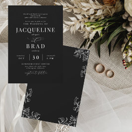 Chinoiserie Zwart Elegant Beide Ouders Bruiloft II Kaart