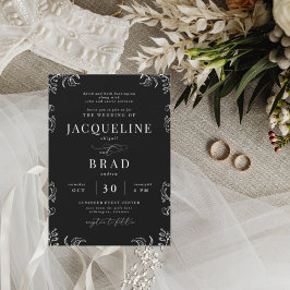 Chinoiserie Zwart Elegant Beide Ouders Bruiloft Kaart