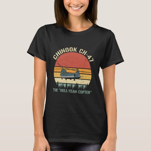 Chinook CH-47 De Hell-Yeah-Copter Helikopter Vint T-shirt (Voorkant)