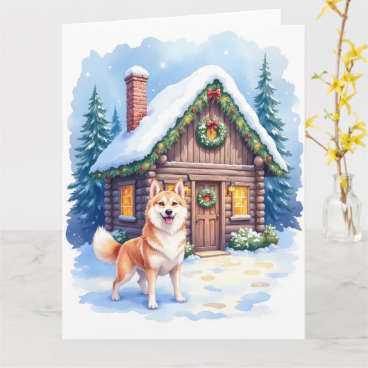 Chinook Rustic Blokhut Kerst Kunst Kaart (Gele Bloem)