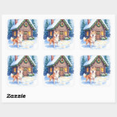 Chinook Rustic Blokhut Kerst Kunst Vierkante Sticker (Vel)