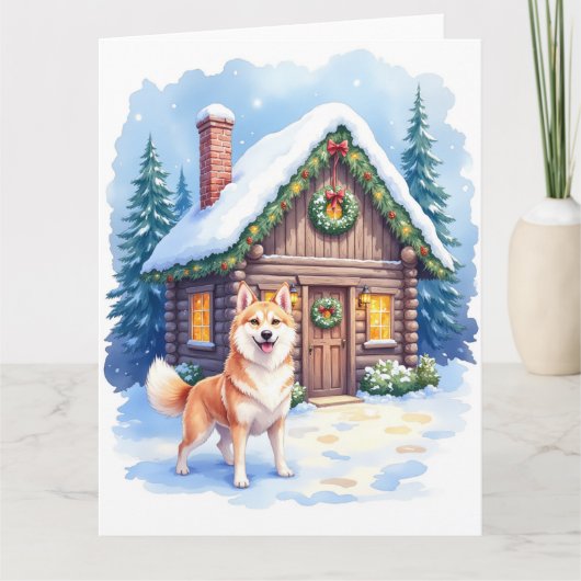 Chinook Rustic Log Cabin Christmas Art Kaart (Voorkant)