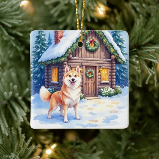 Chinook Rustic Log Cabin Christmas Art Keramisch Ornament (Boom)