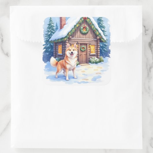 Chinook Rustic Log Cabin Christmas Art Vierkante Sticker (Tas)
