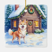 Chinook Rustieke Blokhut Kerst Kunst Keramisch Ornament (Achterkant)