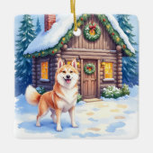 Chinook Rustieke Blokhut Kerst Kunst Keramisch Ornament (Voorkant)