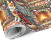Chinook Sitting by Fireplace with Christmas Lights Cadeaupapier (Rol Hoek)