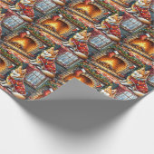 Chinook Sitting by Fireplace with Christmas Lights Cadeaupapier (Hoek)