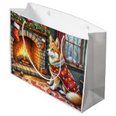 Chinook Sitting by Fireplace with Christmas Lights Groot Cadeauzakje (Achterkant Gekanteld)