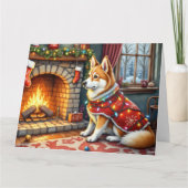 Chinook Sitting by Fireplace with Christmas Lights Kaart (Voorkant)