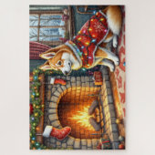 Chinook Sitting by Fireplace with Christmas Lights Legpuzzel (Verticaal)