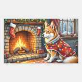 Chinook Sitting by Fireplace with Christmas Lights Rechthoekige Sticker (Voorkant)