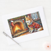 Chinook Sitting by Fireplace with Christmas Lights Rechthoekige Sticker (Envelop)