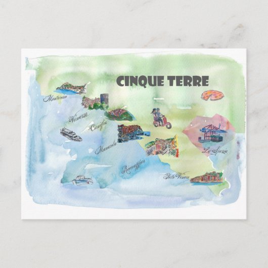 Chinque Terre Italy Vintage Travel Poster Map Briefkaart (Voorkant)