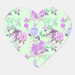 Chintz bloemmotief Mint Groen Paars Hart Sticker