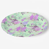  Chintz bloemmotief Mint Groen Paars Papieren Bordje (Gekanteld)
