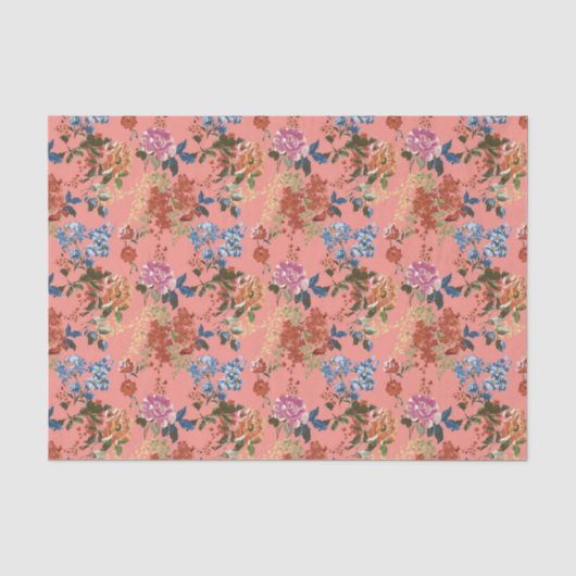Chintz bloemmotief op koraalachtergrond Tissuepapier (Voorkant)