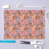 Chintz bloemmotief op koraalachtergrond Tissuepapier (Craft)