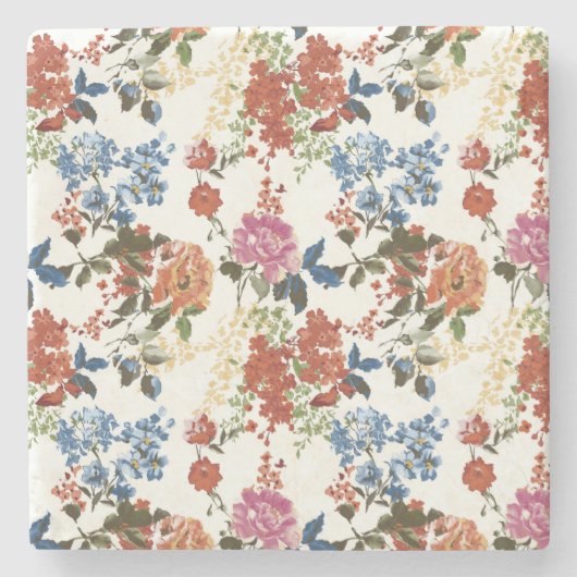  Chintz bloemmotief rood blauw roze bloem Stenen Onderzetter (Voorkant)