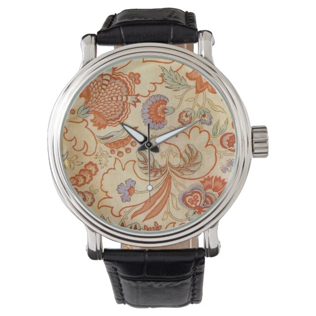 Chintz Paisley Antiek Floral Pattern Horloge (Voorkant)