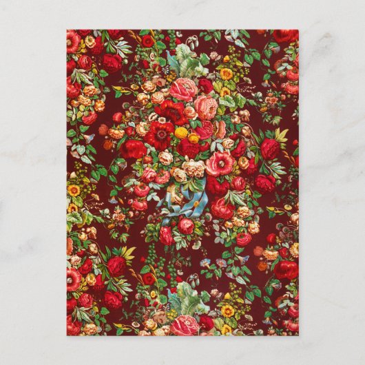 Chintz patroon rode roze gele bloemen  briefkaart (Voorkant)