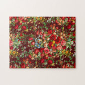 Chintz patroon rode roze gele bloemen  legpuzzel (Horizontaal)