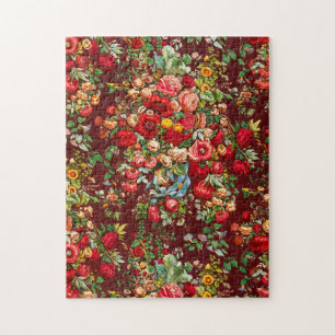 Chintz patroon rode roze gele bloemen  legpuzzel