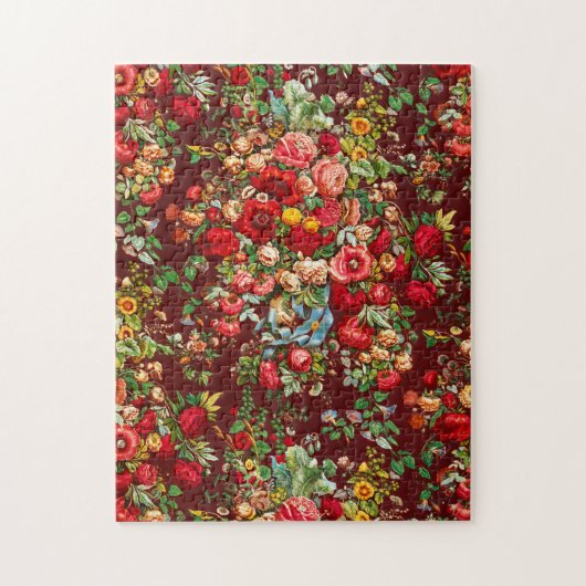 Chintz patroon rode roze gele bloemen  legpuzzel (Verticaal)