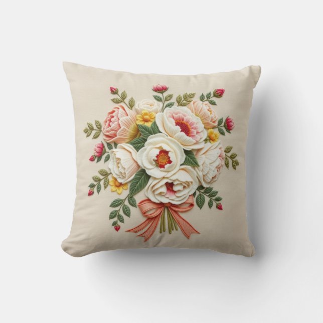 Chintz Rozen Tuin Boeket Worp Kussen (Voorkant)
