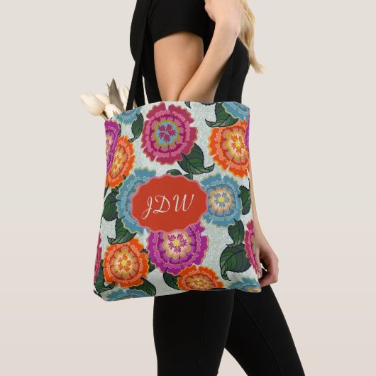 Chintz Weide Bloem Kunst Monogram Geschenk Tote Bag (Dichtbij)