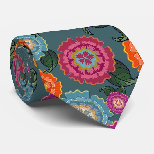 Chintz Weide Bloem Kunst Patroon Stropdas (Opgerold)