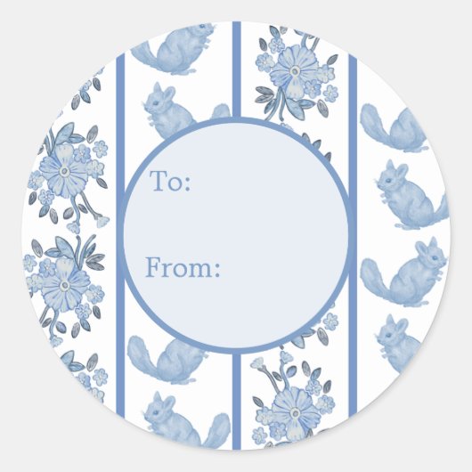 Chintzy Chinchilla Cadeausticker (Blauw) Ronde Sticker (Voorkant)
